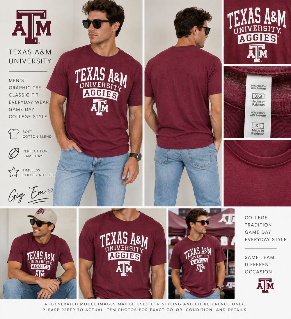 Texas A&M University Aggies Maroon Graphic T-Shirt Size XL College Tee